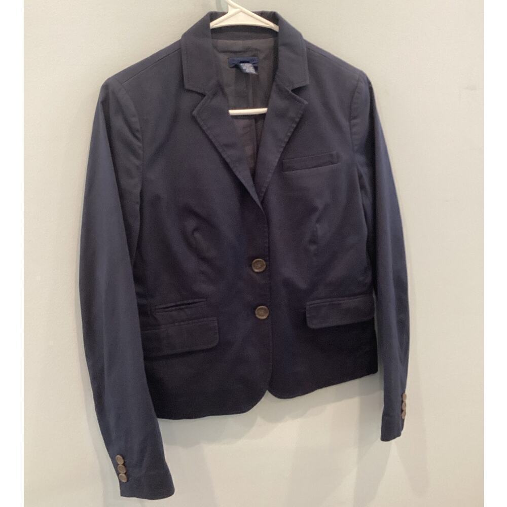 J.Crew Women Cotton Blazer Size 4 Navy Blue Career Work Classic Preppy Old Money